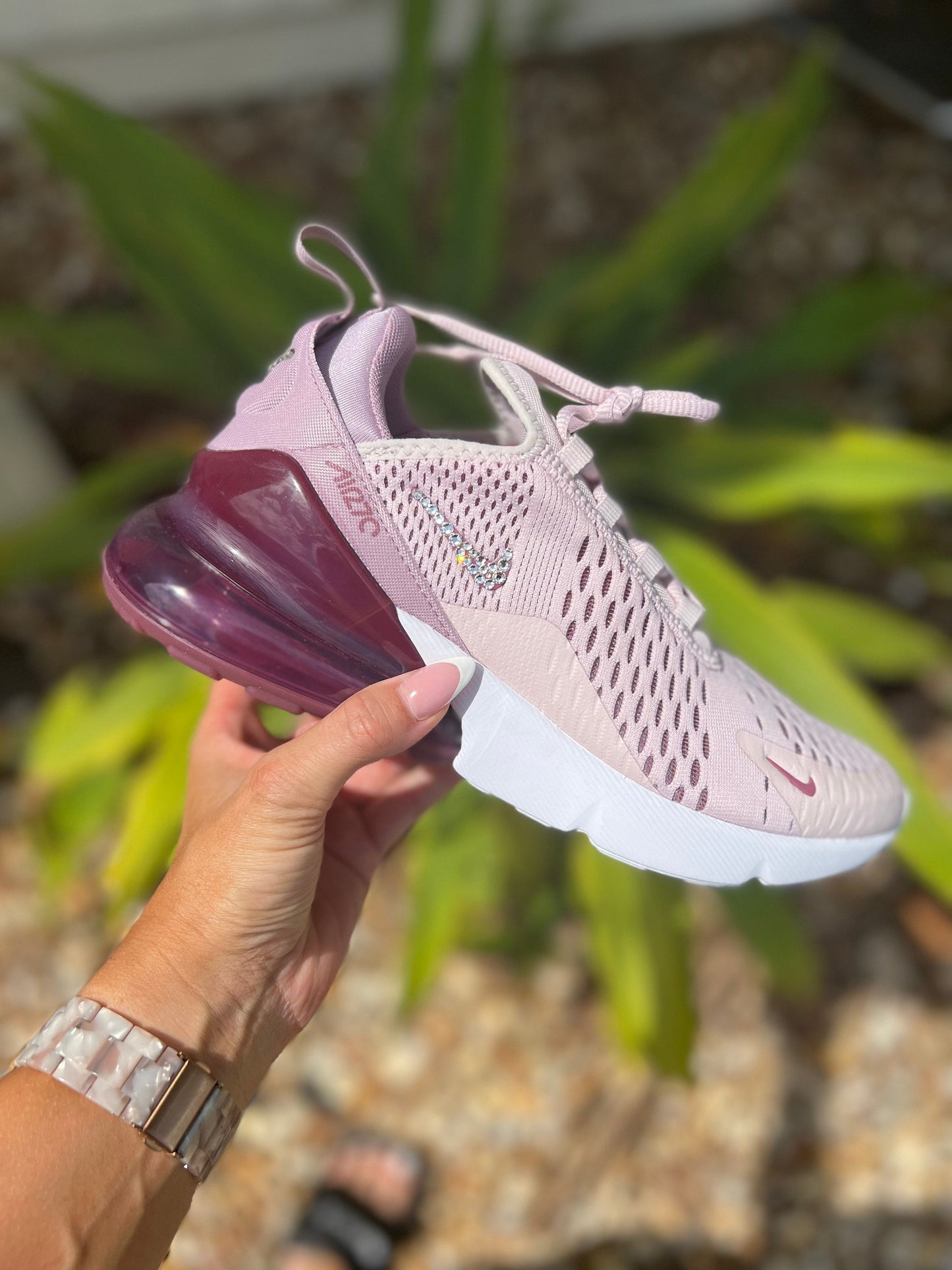 Womens Nike Airmax 270 “barely rose” with crystals