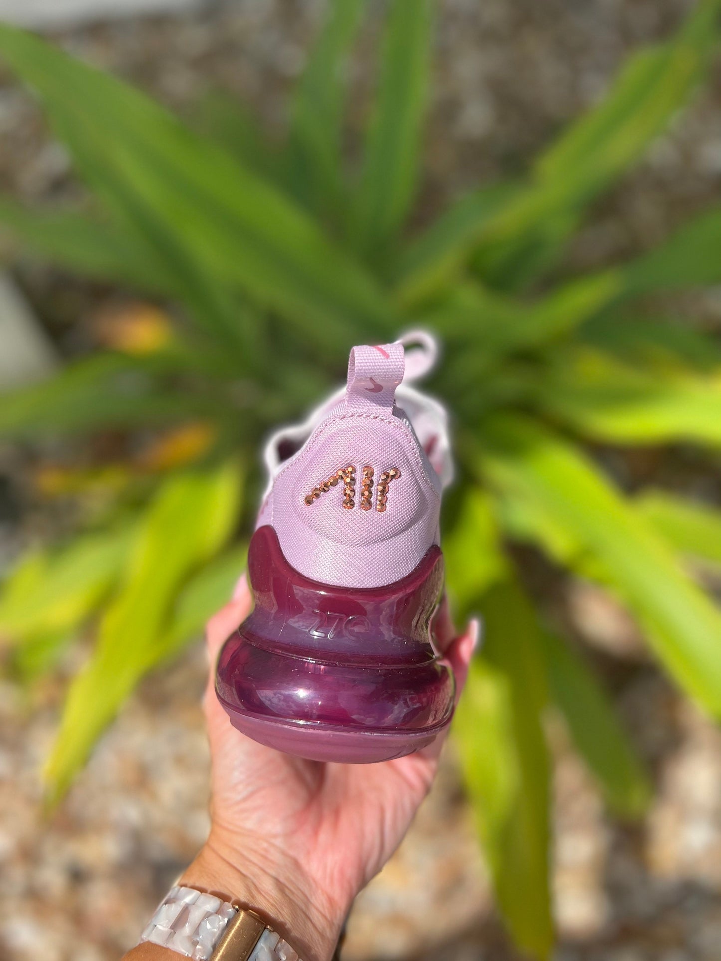 Womens Nike Airmax 270 “barely rose” with crystals