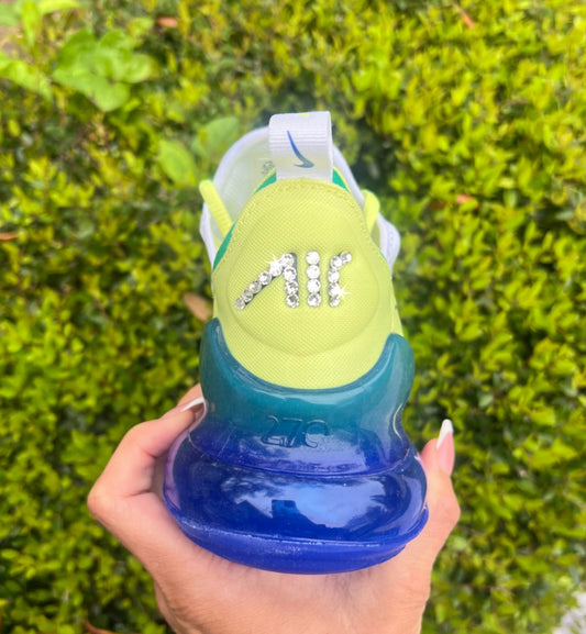Yellow/blue Air max 270 with Swarvoski crystals