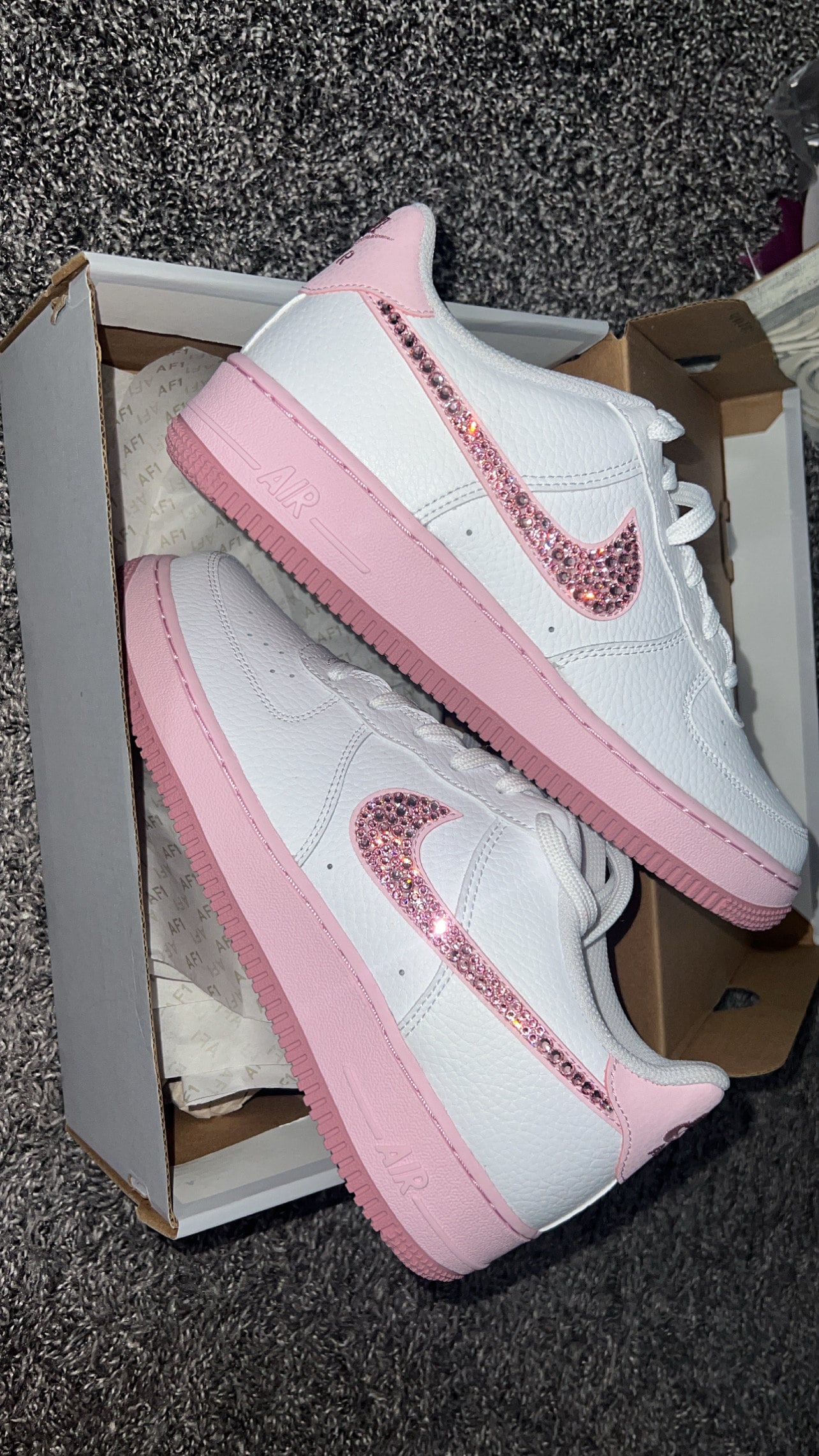 RARE* pink and white  airforce 1s with Swarvoski crystals