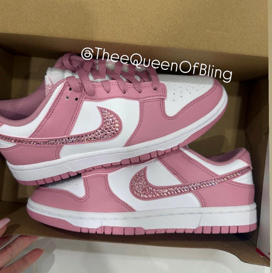 Womens pink dunk low with Swarovski crystals
