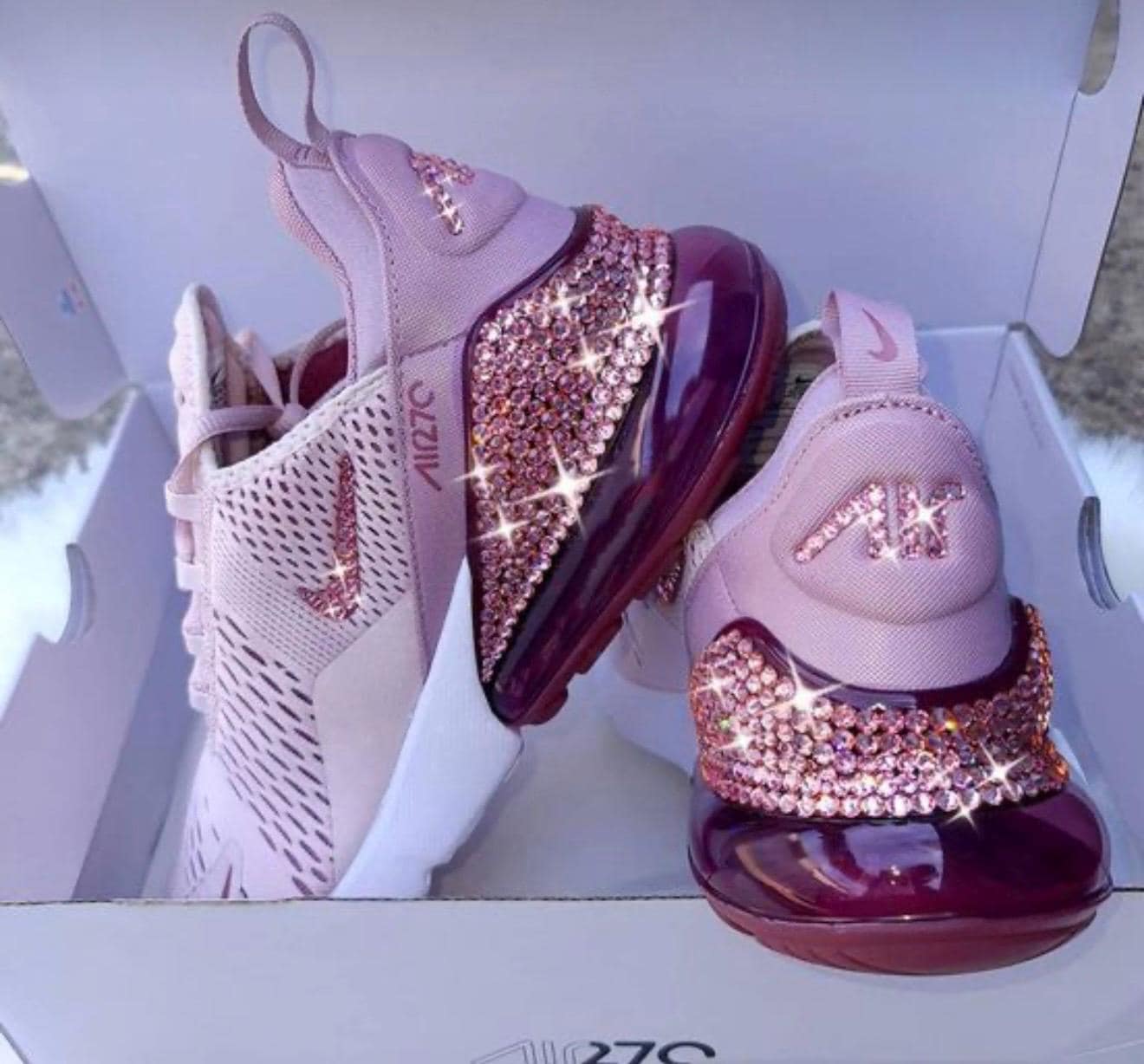 RARE**Womens Nike Airmax 270 “barely rose” with crystals