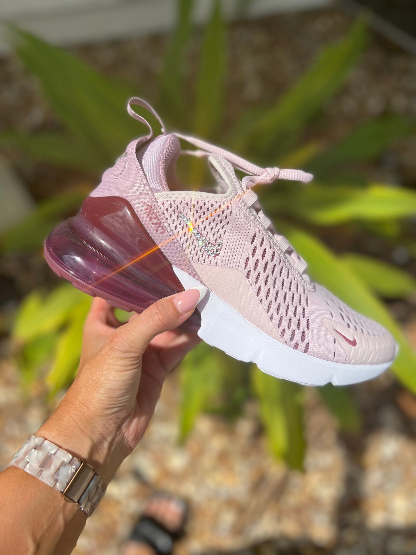 Womens Nike Airmax 270 “barely rose” with crystals