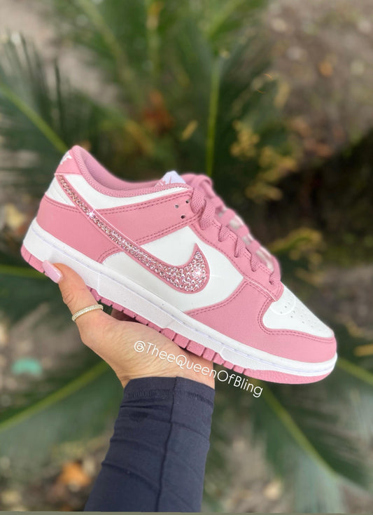 Womens pink dunk low with Swarovski crystals