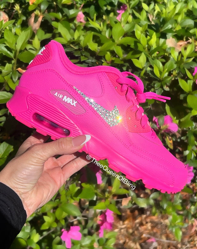 RARE Swarvoski HOT pink Air Max 90, wedding nikes , wedding nike shoes , bride nike shoes - Sold out in stores Hover Image