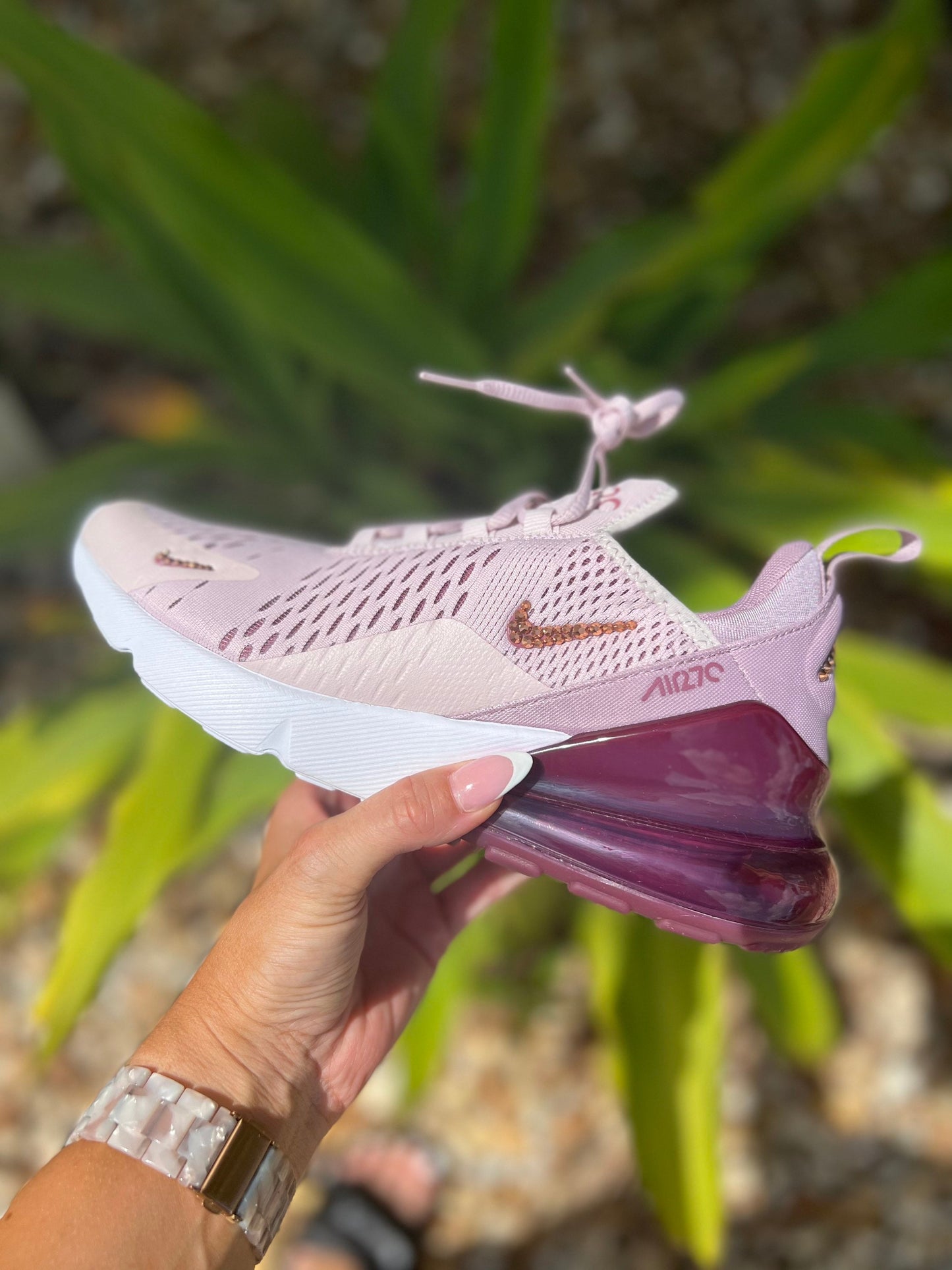 Womens Nike Airmax 270 “barely rose” with crystals