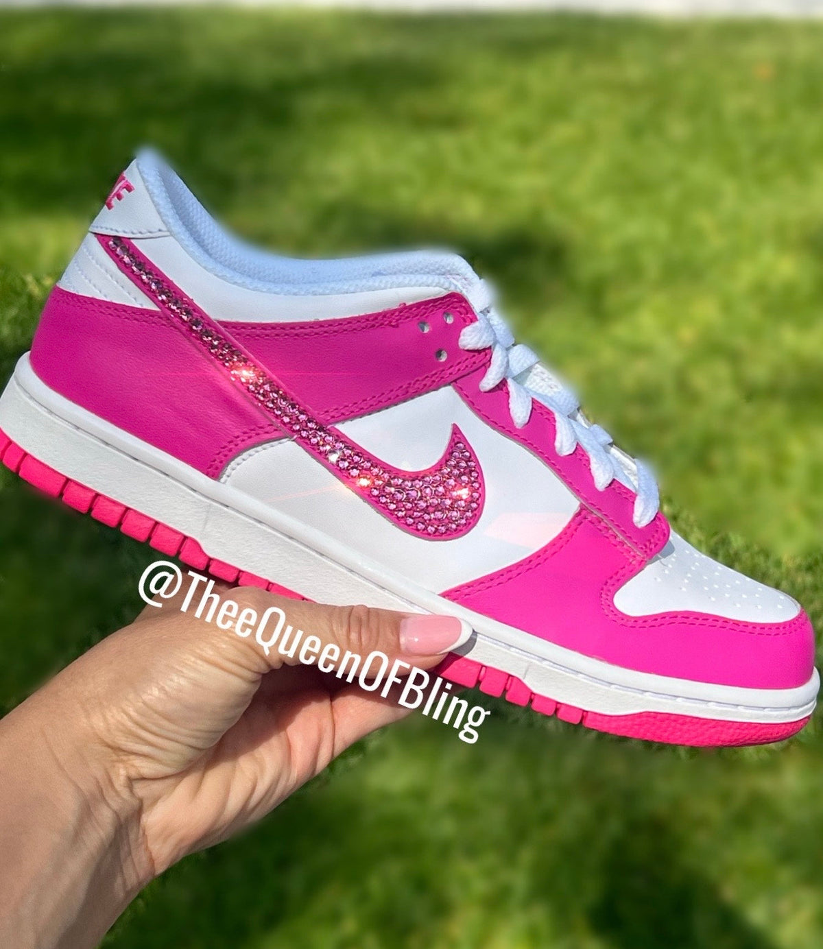 Custom bling hot pink dunks with Swarvoski crystals