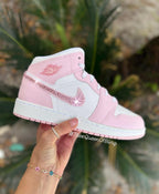 Bling pink and white toddler/kids/womens Jordan 1 mids