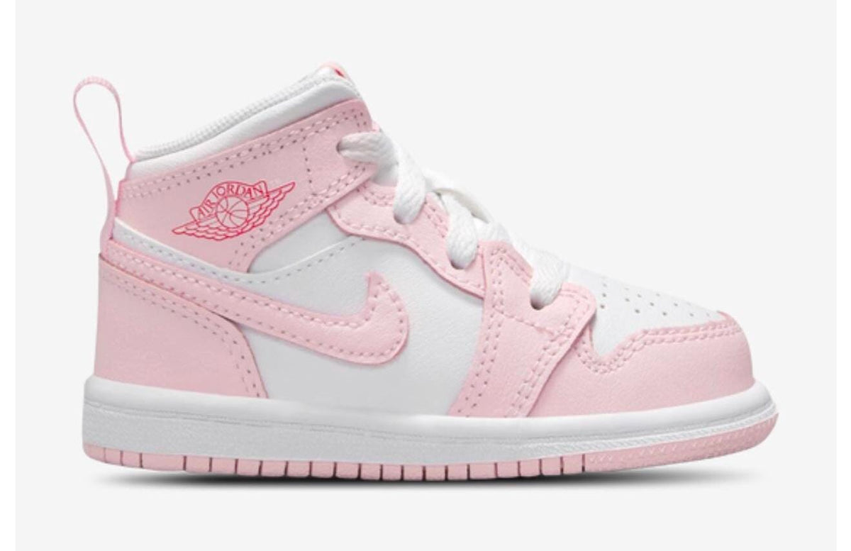 Bling pink and white toddler/kids/womens Jordan 1 mids