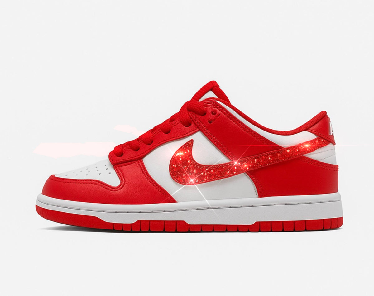 Womens/Girls red dunks with Swarvoski crystals