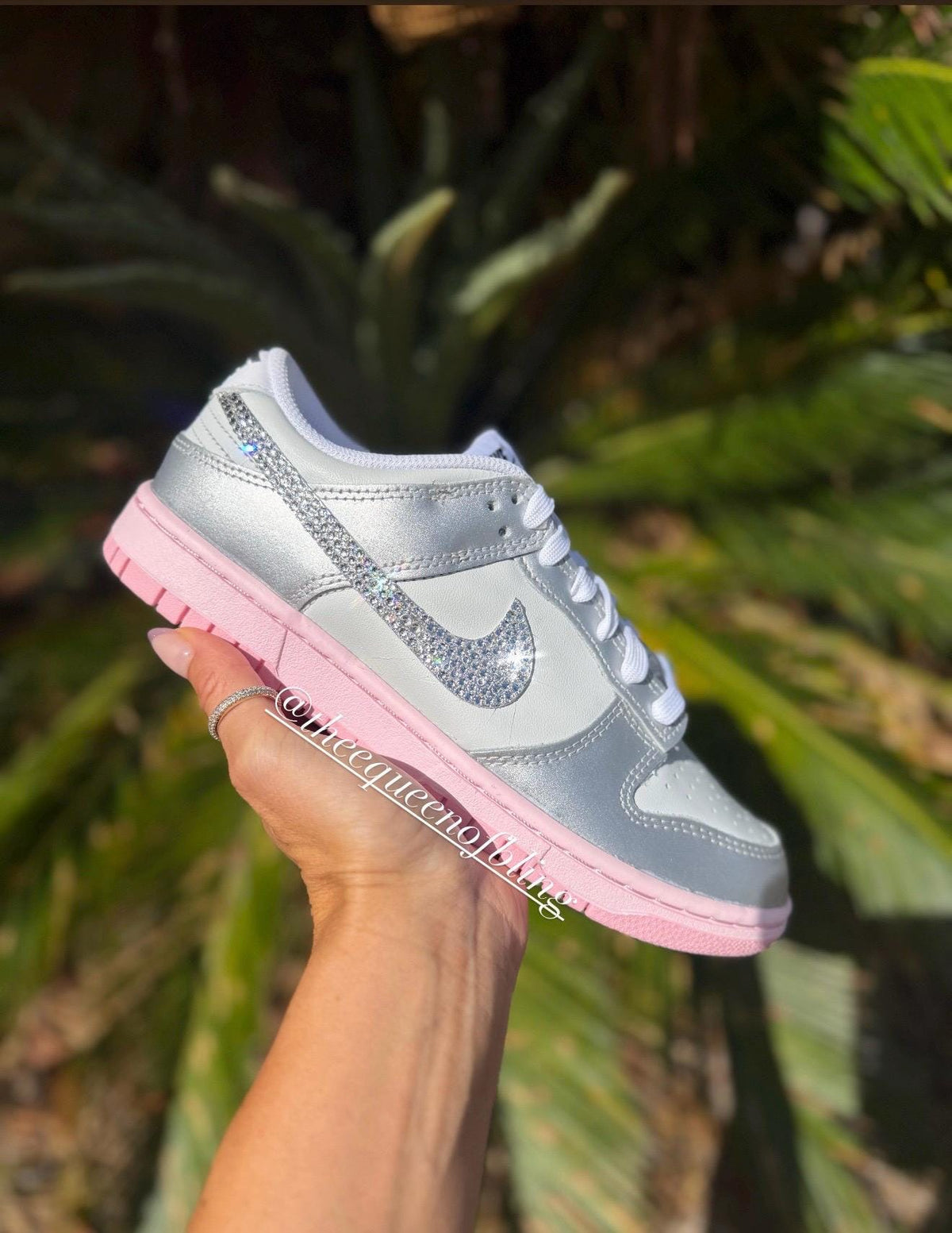 Womens pink and silver  dunk low LX with Swarovski crystals