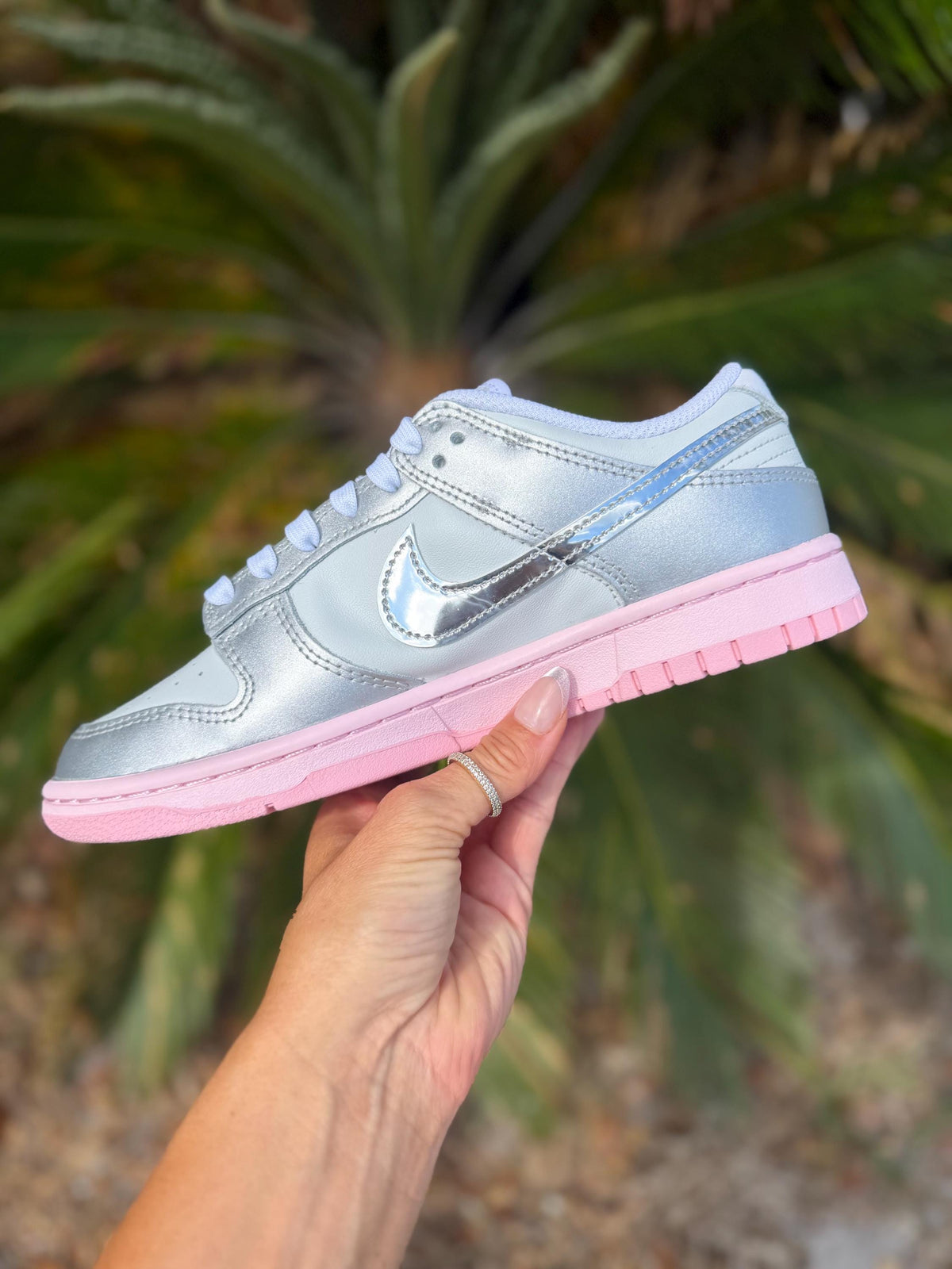 Womens pink and silver  dunk low LX with Swarovski crystals