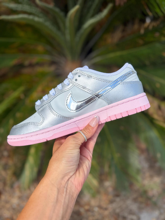 Womens pink and silver  dunk low LX with Swarovski crystals Main Image