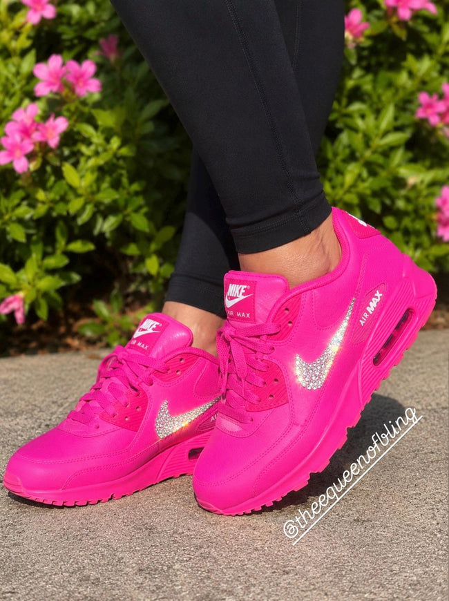 Crystal  Air Max 90, Hot Pink Bling Sneakers Hover Image