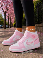 Bling pink and white toddler/kids/womens Jordan 1 mids