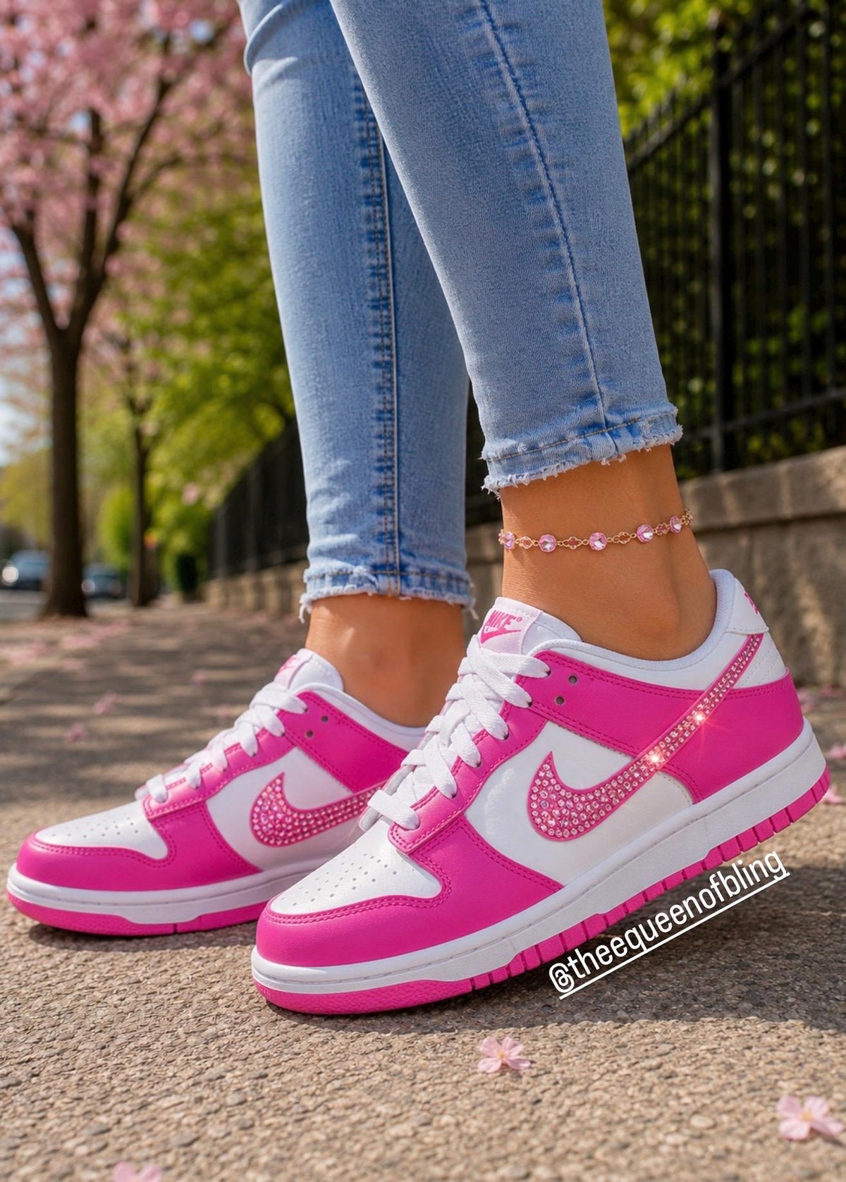 Custom bling hot pink dunks with Swarvoski crystals