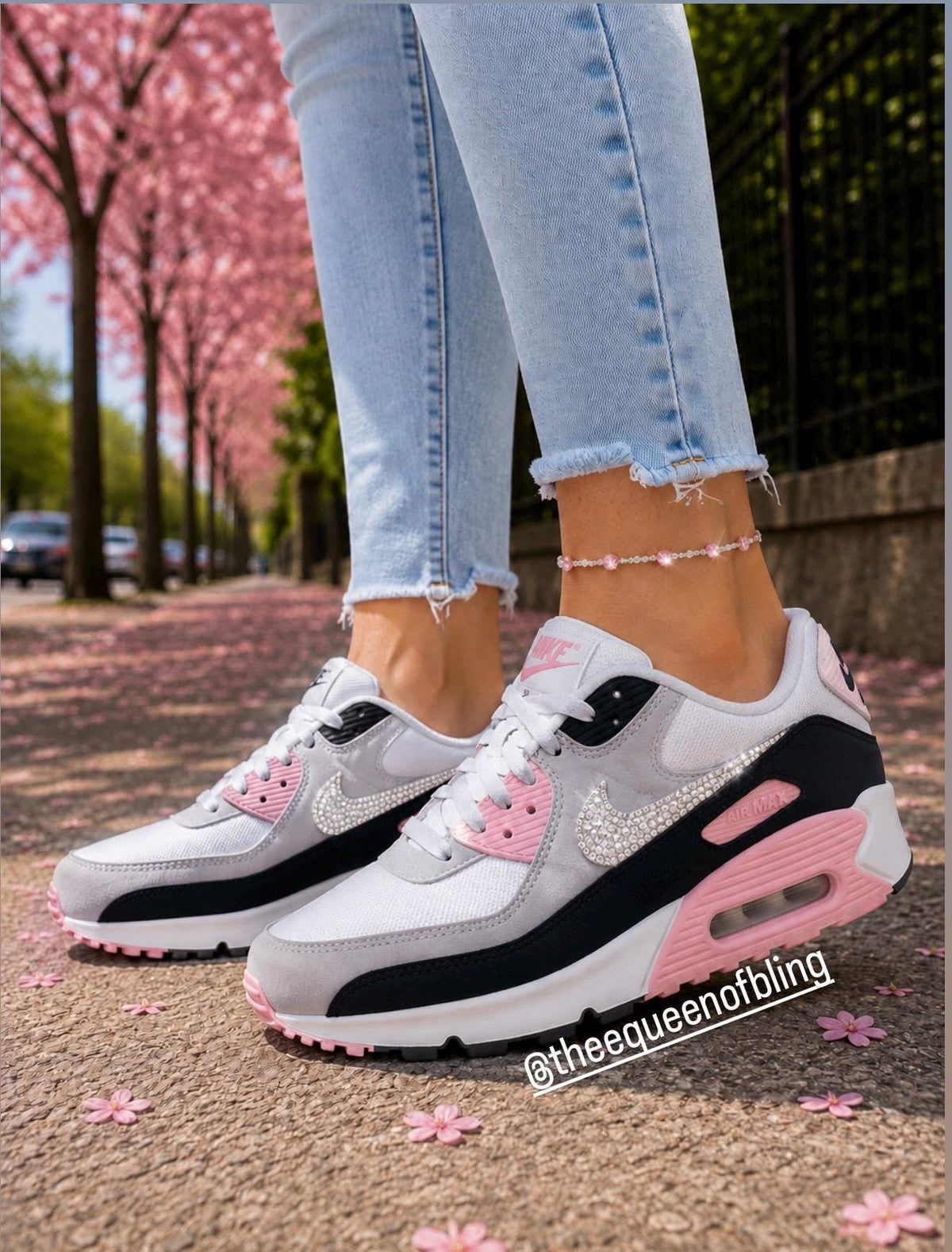 New!  Swarvoski  pink and grey Air Max 90