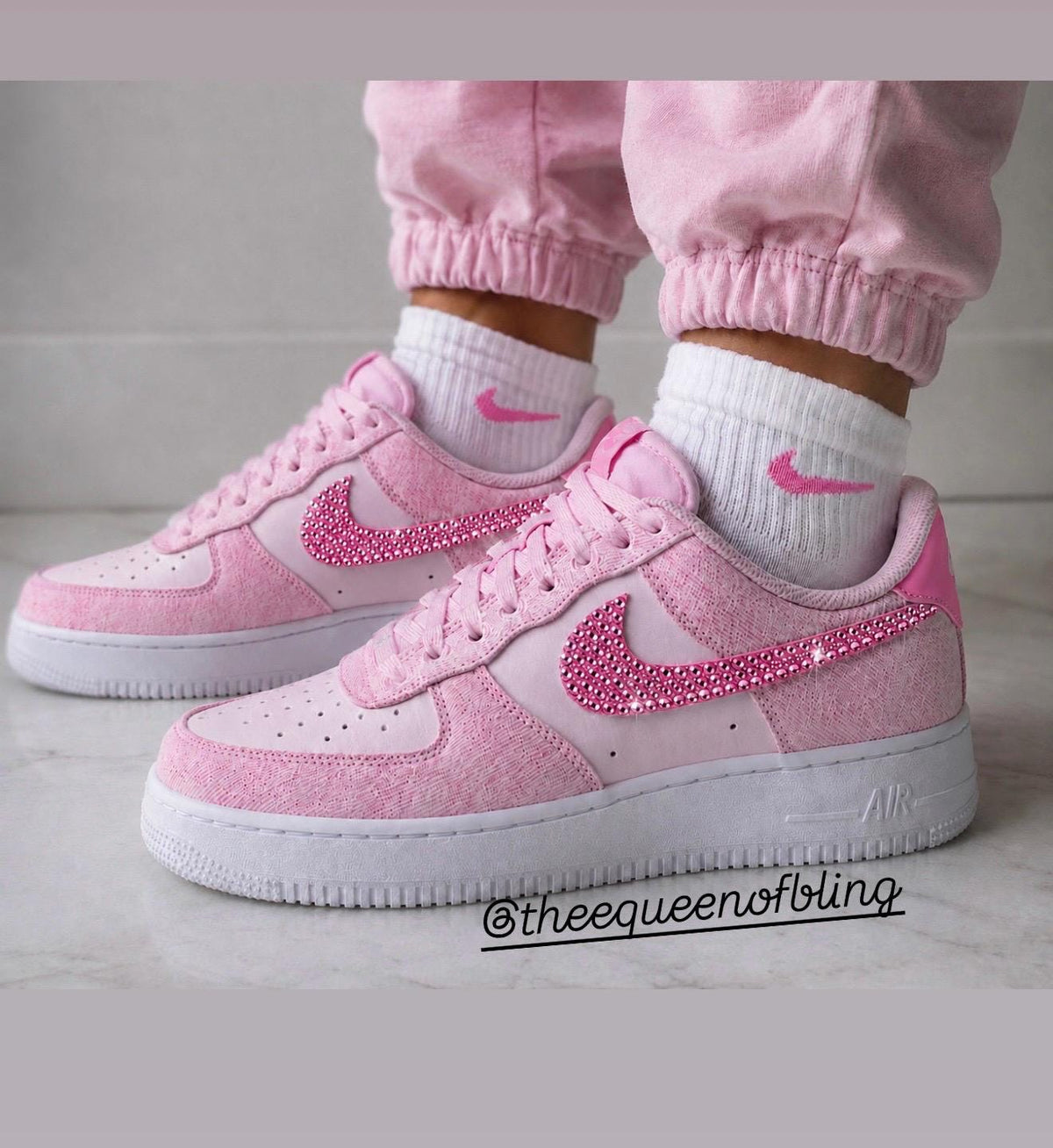 Womens bling pink denim Air Force 1, Swarovski Crystal Accents