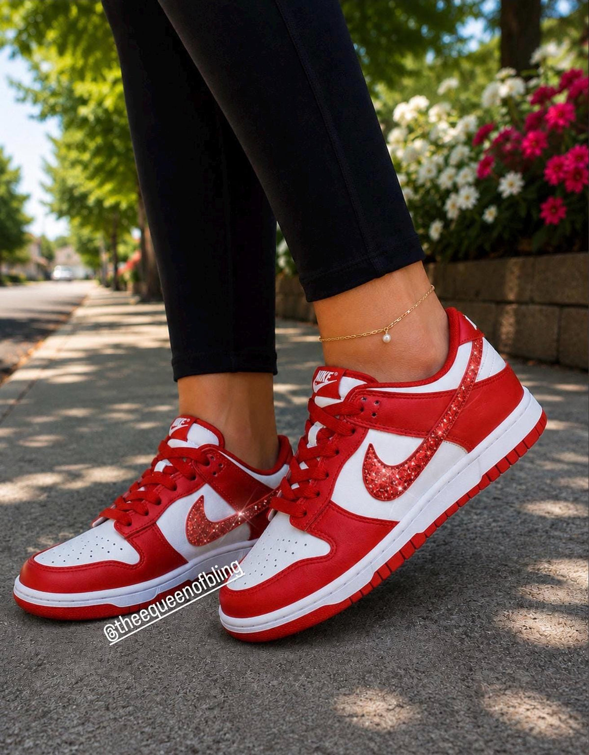 Womens/Girls red dunks with Swarvoski crystals