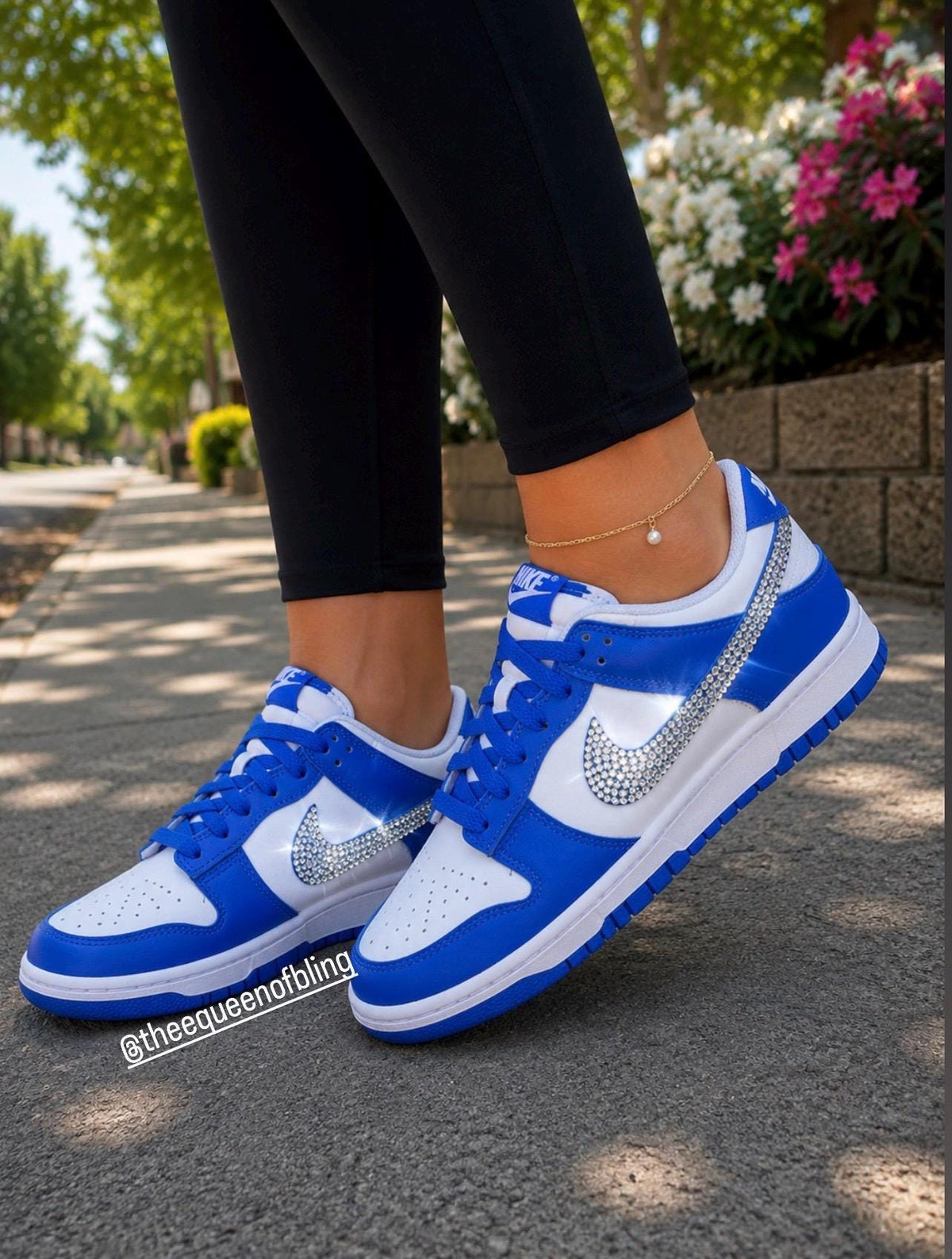 Womens/Girls blue dunks with Swarvoski crystals