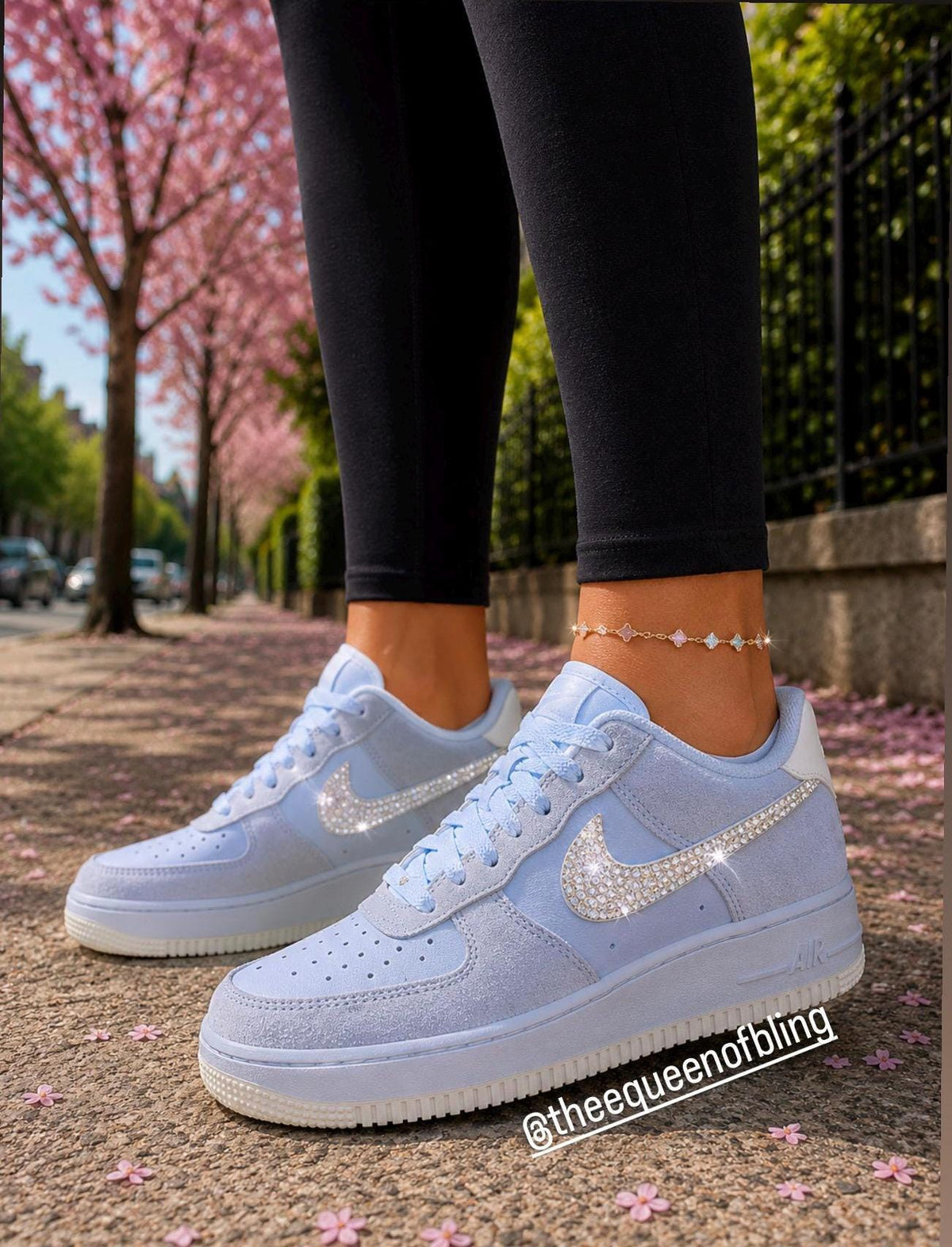 Baby blue airforce 1s with Swarovski® Crystals