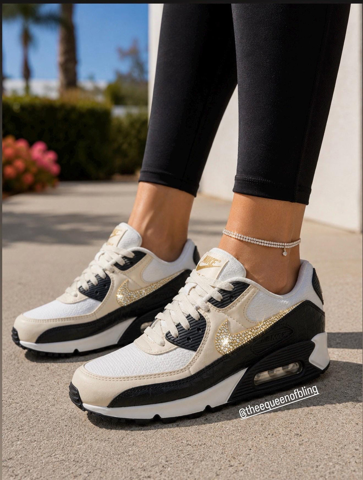 Rare! Custom bling air max 90 for women sail/ Desert Khaki