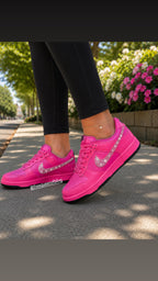 Womens hot pink and black dunks with Swarovski crystals