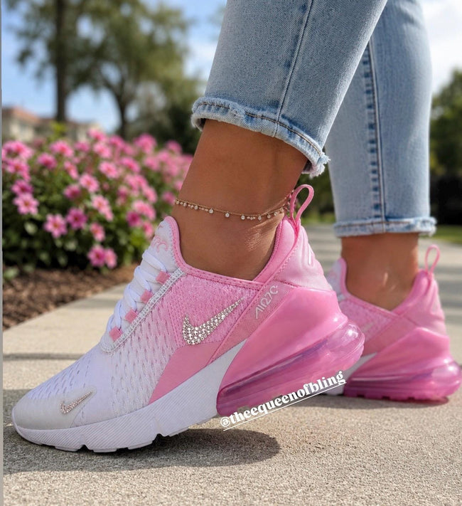 Custom pink and white AIRMAX 270 with Swarvoski crystals Hover Image