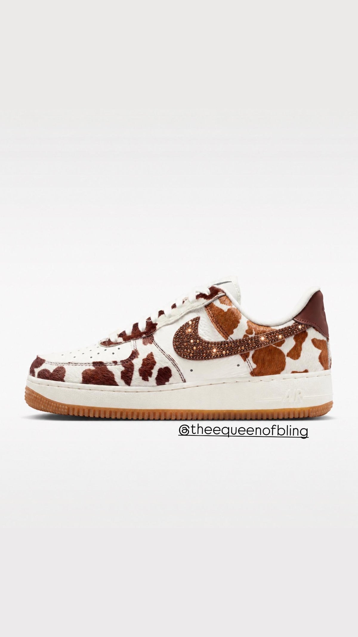 Custom cow inspired airforce ones with crystals