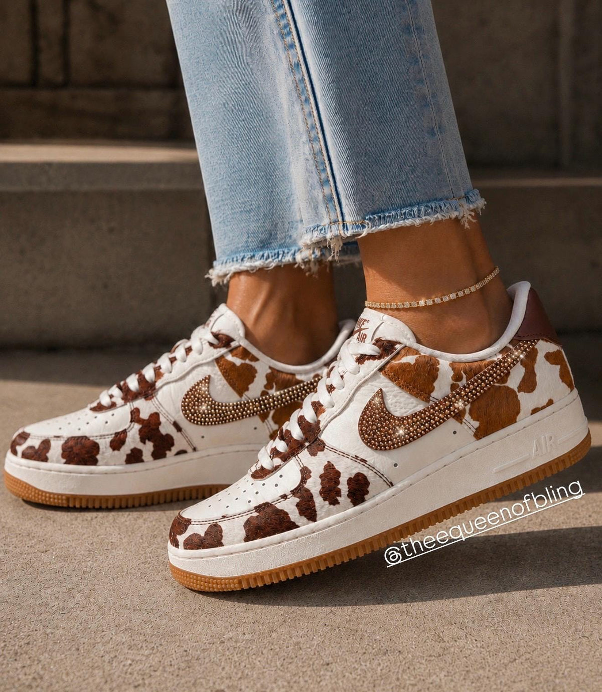 Custom cow inspired airforce ones with crystals
