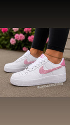 Pink and white  airforce 1s customized with crystals