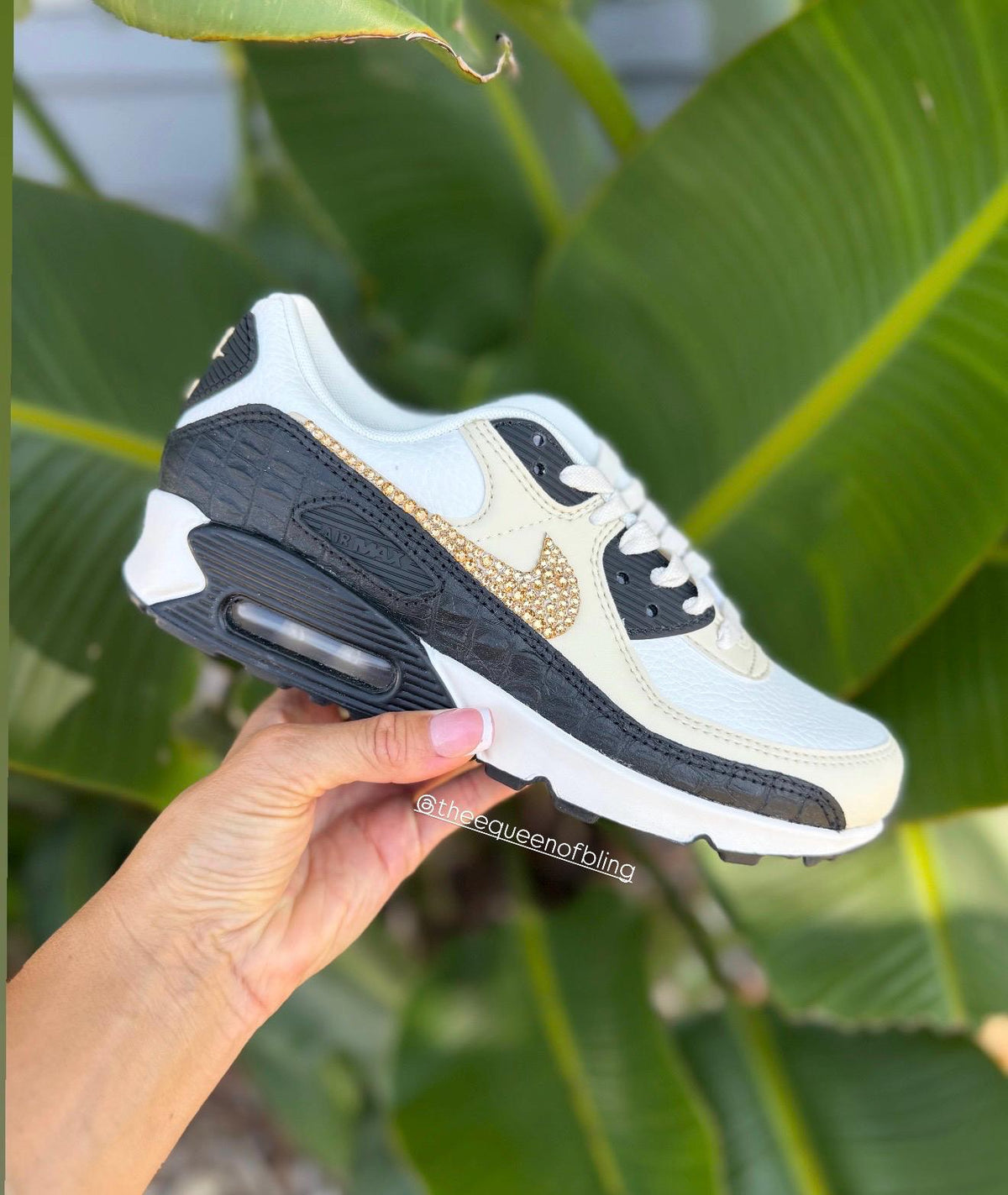 Rare! Custom bling air max 90 for women sail/ Desert Khaki