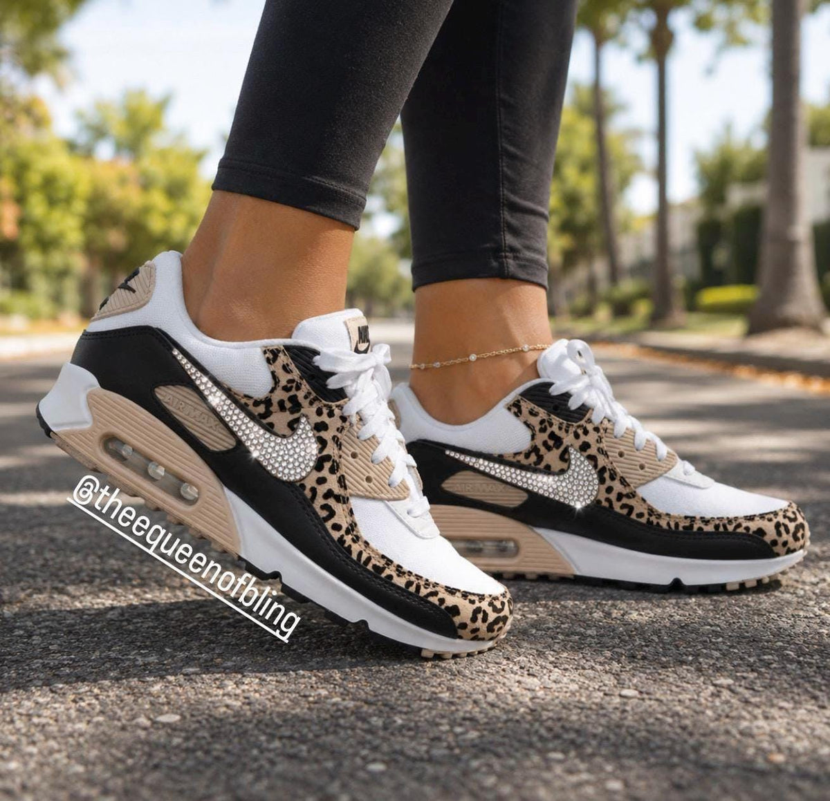 Womens leopard air max 90 with  crystals