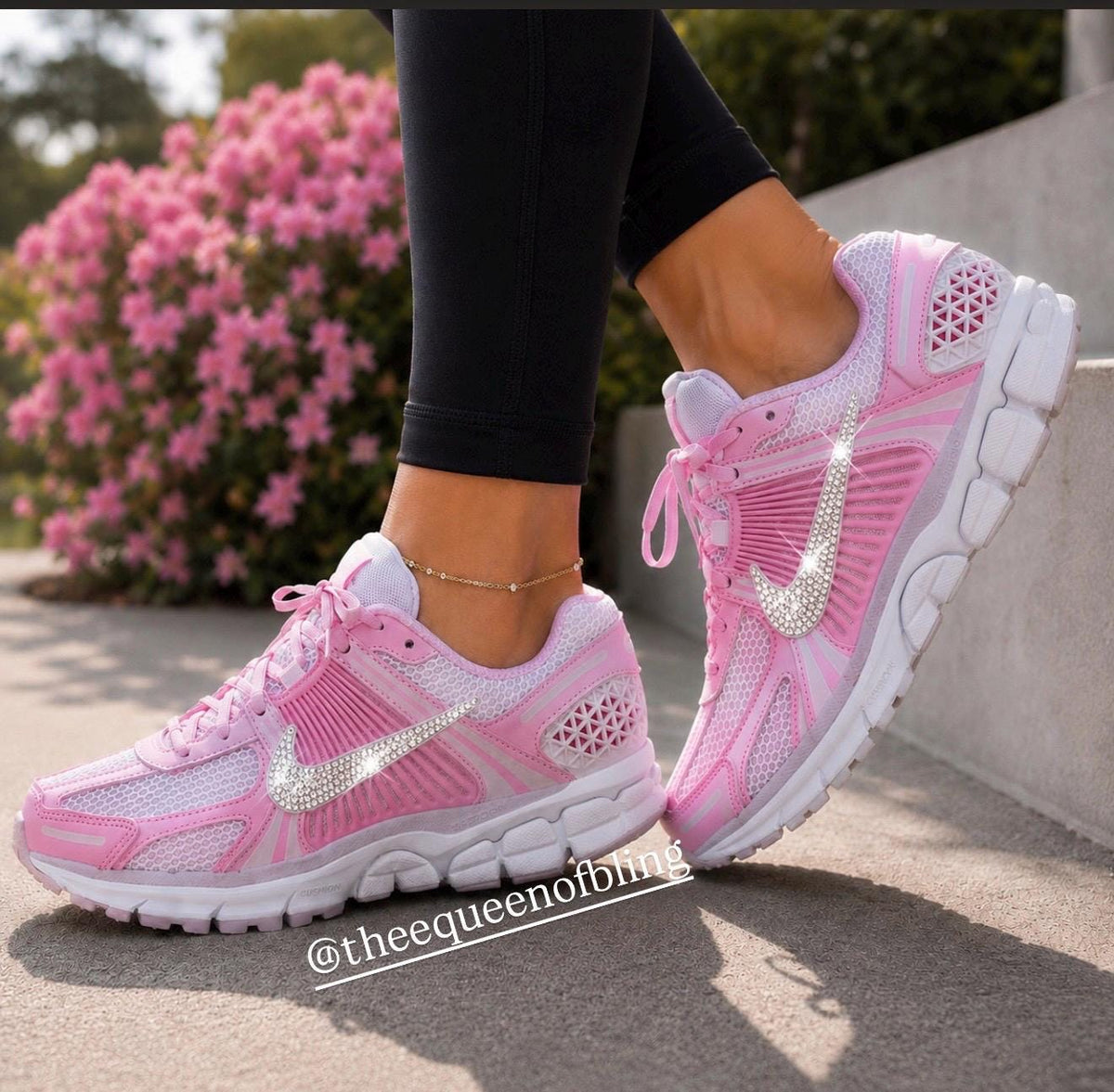 Womens pink Bling Zoom Vomero 5 with Swarvoski crystals