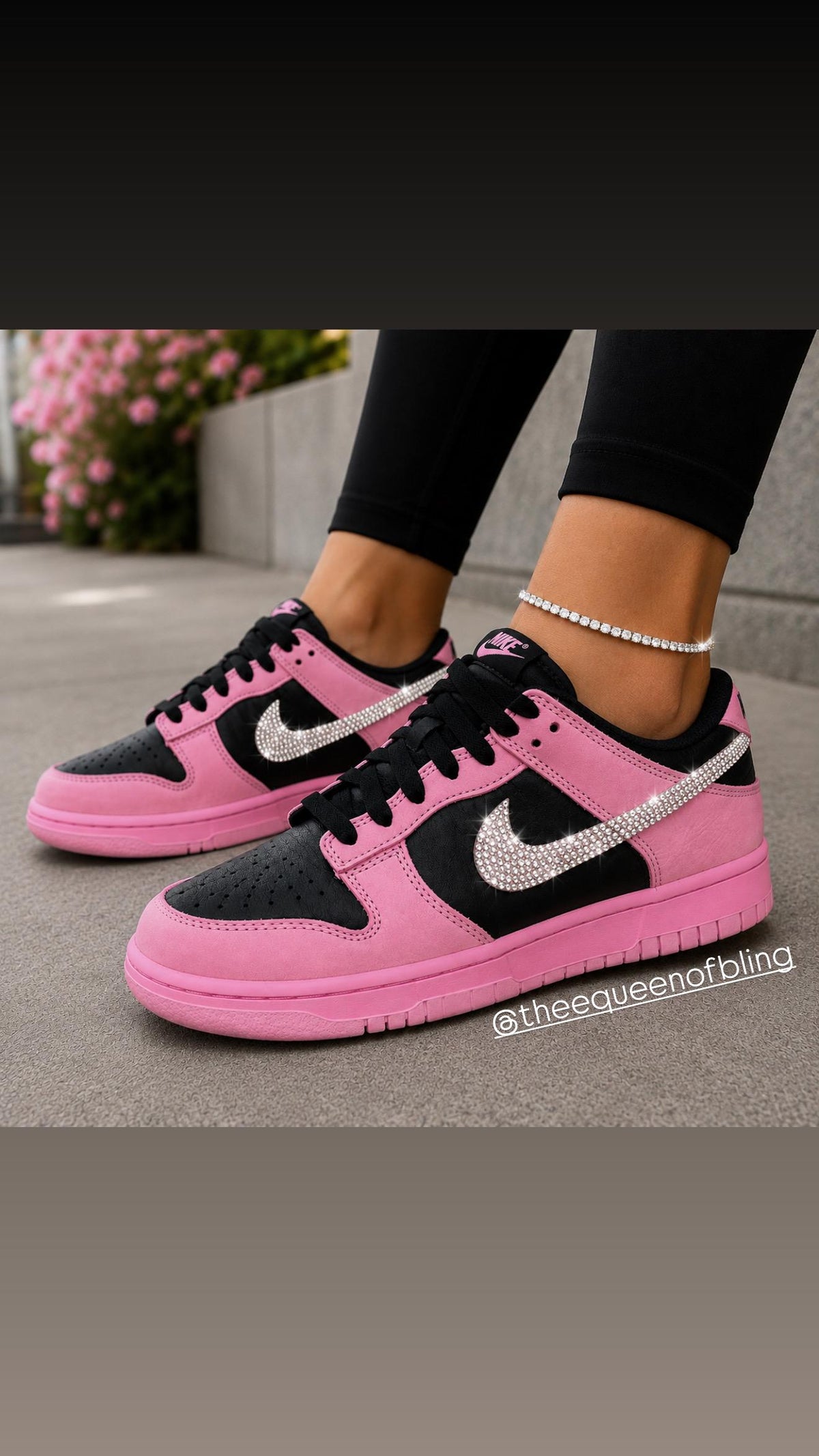 Womens/Girls pink and black dunks with Swarvoski crystals