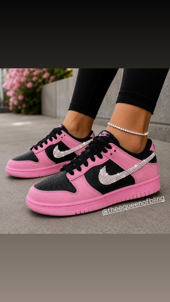 Womens/Girls pink and black dunks with Swarvoski crystals Main Image