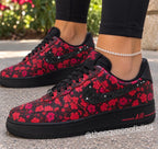 Womens black floral airforce 1 with black crystals