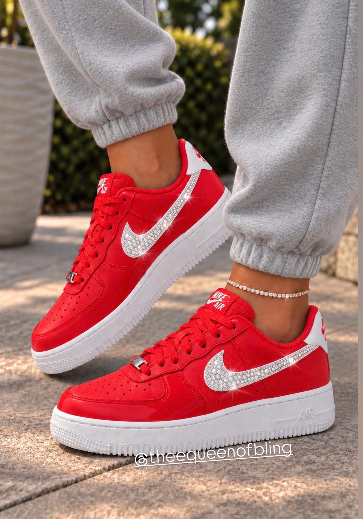 Womens Light crimson red Airforce 1s, Swarovski Crystals, Custom Sneakers