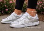 Womens silver dunk low with  crystals