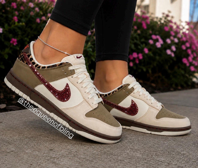 NEW! Womens leopard dunk low  with  burgundy crystals Hover Image