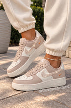 Womens cream and tan airforce 1 with crystals