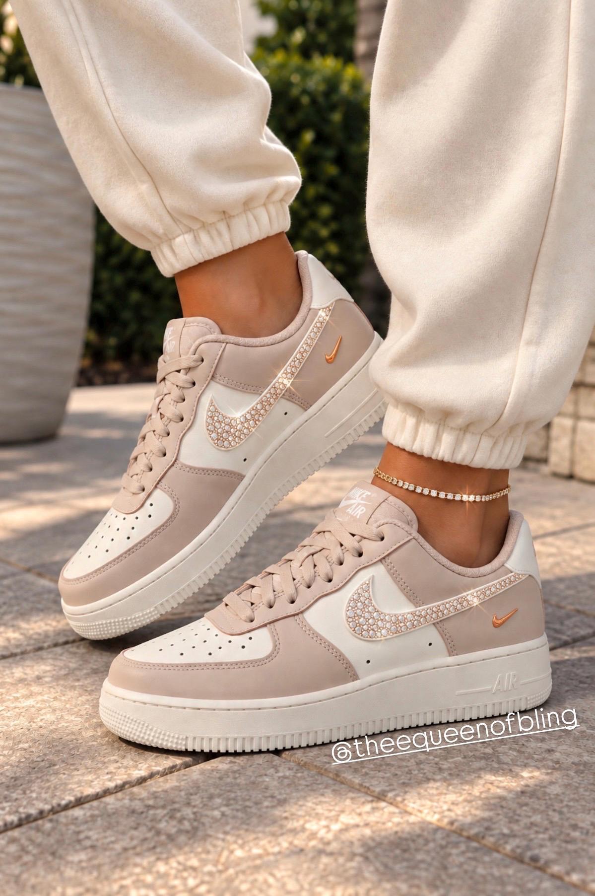 Womens cream and tan airforce 1 with crystals