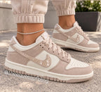 Custom bling cream suede dunks with Swarvoski crystals